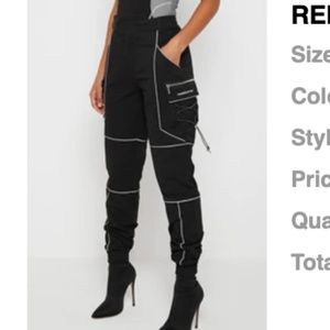 REFLECTIVE PIPED CARGO PANTS - BLACK - MANIÈRE DE VOIR UK SIZE 10 US SIZE 6